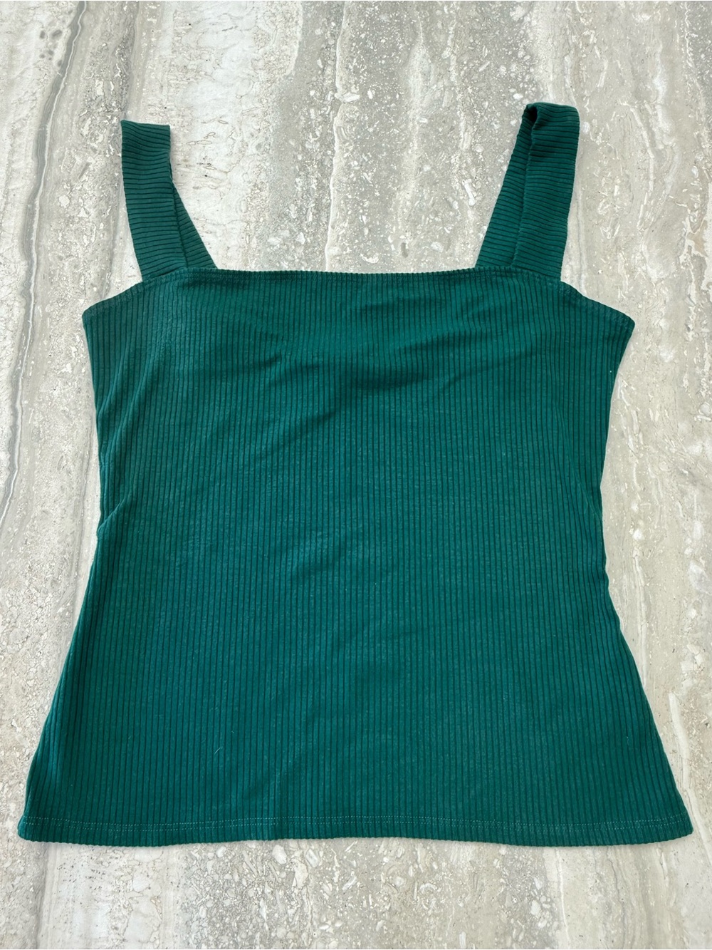 Reformation Ribbed Square-Neck Tank Top in Emerald